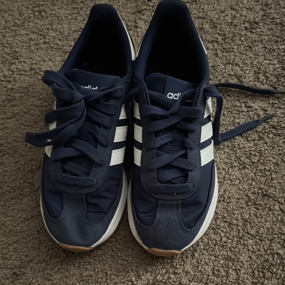 Adidas Blue and White Low-Top Sneakers with Mesh Upper